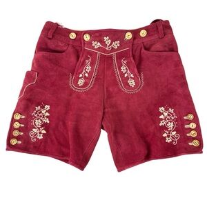 Vtg K&K Kaiserjager Burgundy Leather Lederhosen Shorts